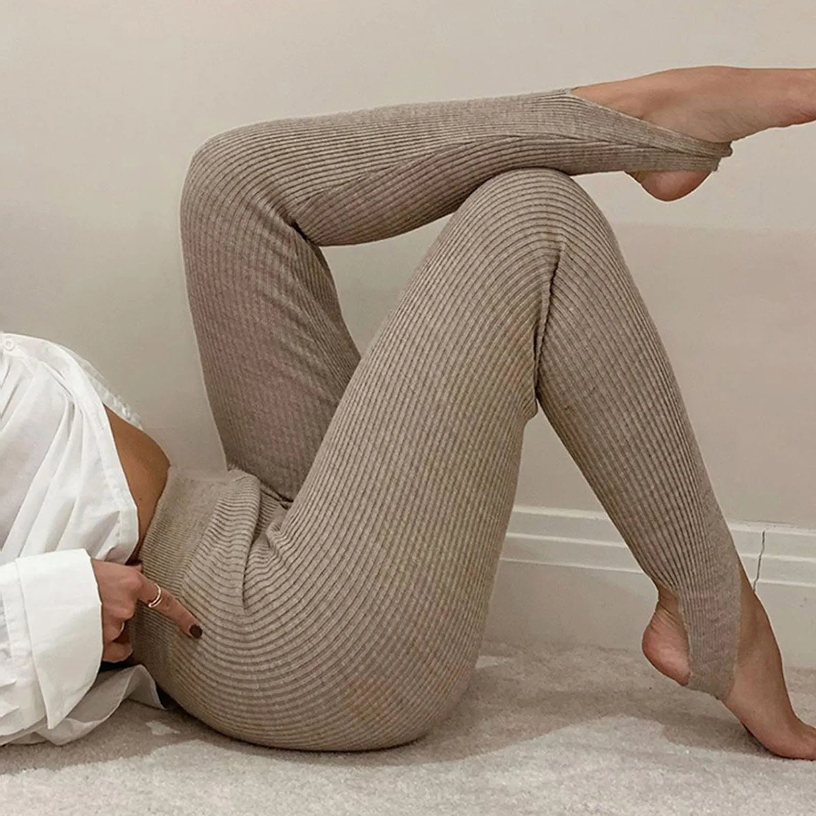 

Ribbed Knit Leggings Women High Waist Cotton Fitness Basic Pants Casual Spring New All-Match Female Skinny Leggings 2024