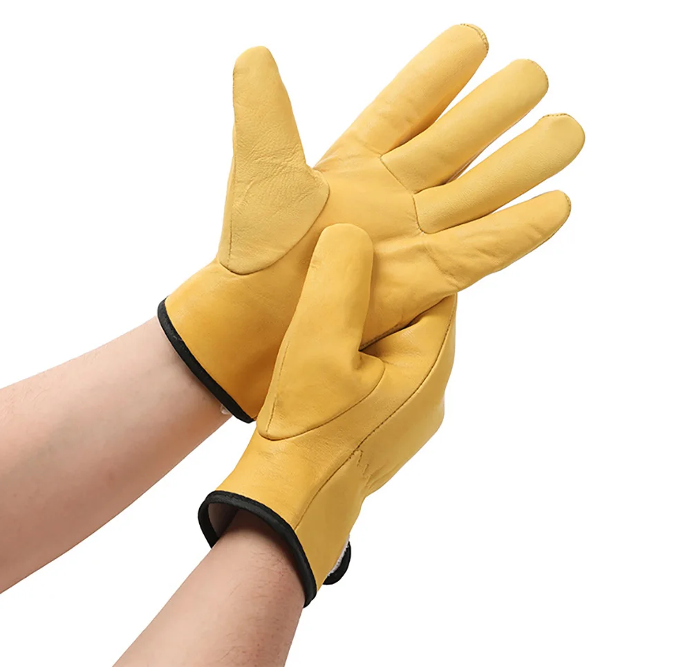 Work Gloves Security Protection Safety Mechanic Glove Soft Sheepskin Leather for Driving Hunting Farm Garden Welding 1 Pair