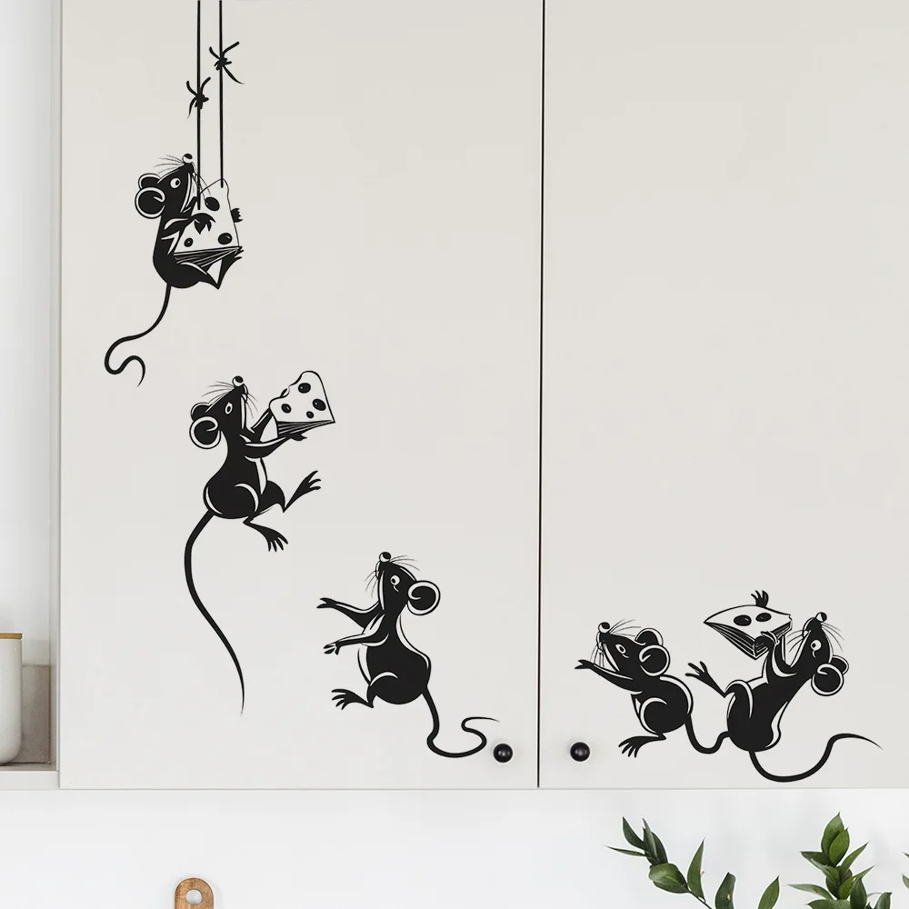 Cartoon Mouse Stealing Cheese Wall Stickers For Kitchen Restaurant Decoration Mural Room Cabinet Home Decor Self-adhesive Decals wall stickers,self adhesive stickers,kitchen wall sticker