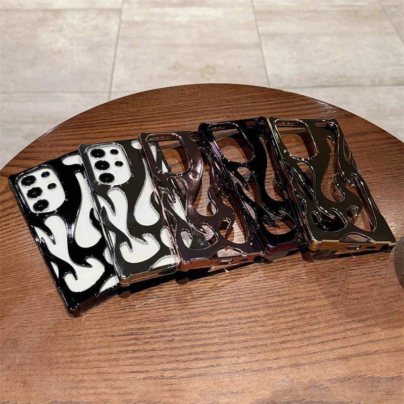 Luxury Plating Hollow 3D Flame Pattern Shockproof Soft Phone Case