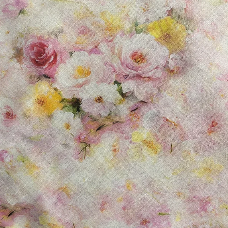 Linen Fabric Natural Ramie Printed For Dress Painting Summer DIY Handmade