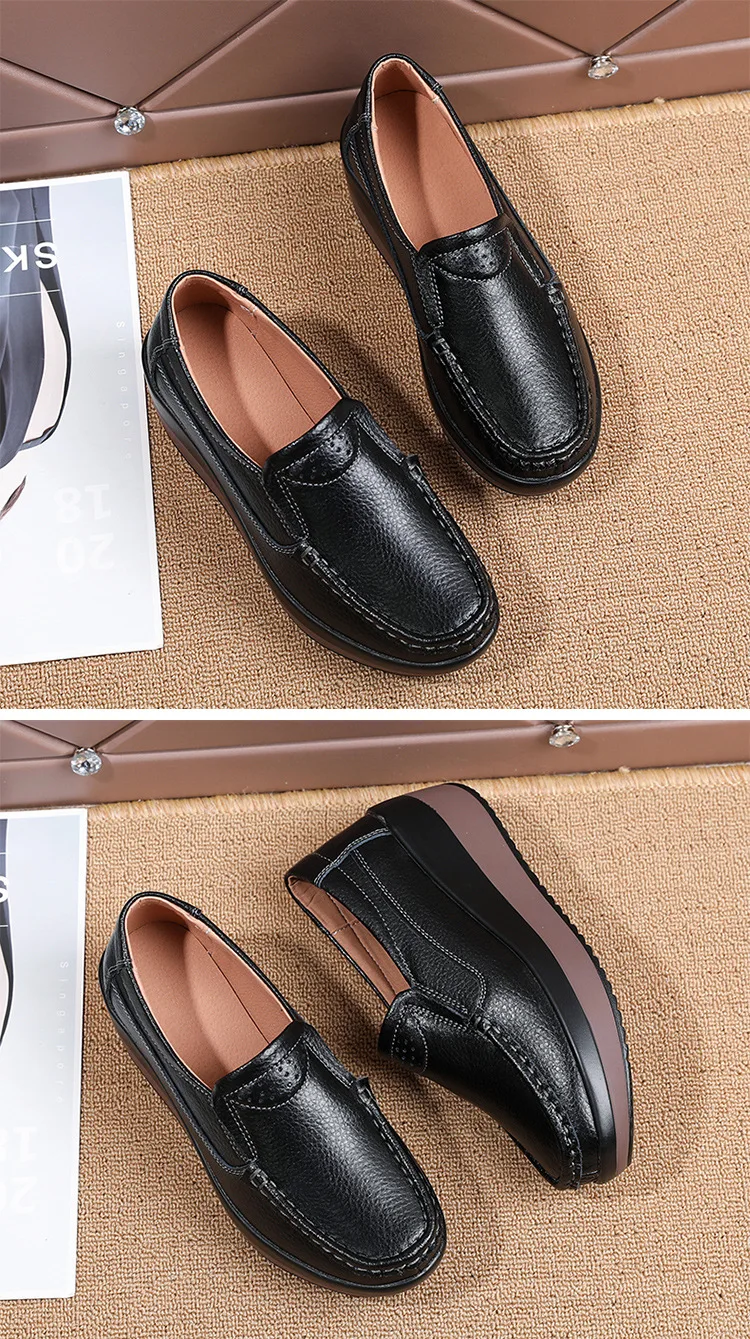 Platform Flats Loafers for Women Autumn Thick Bottom Casual Leather Walking Sneakers Round Toe Wedge Shoes Zapatos De Mujer 2023
