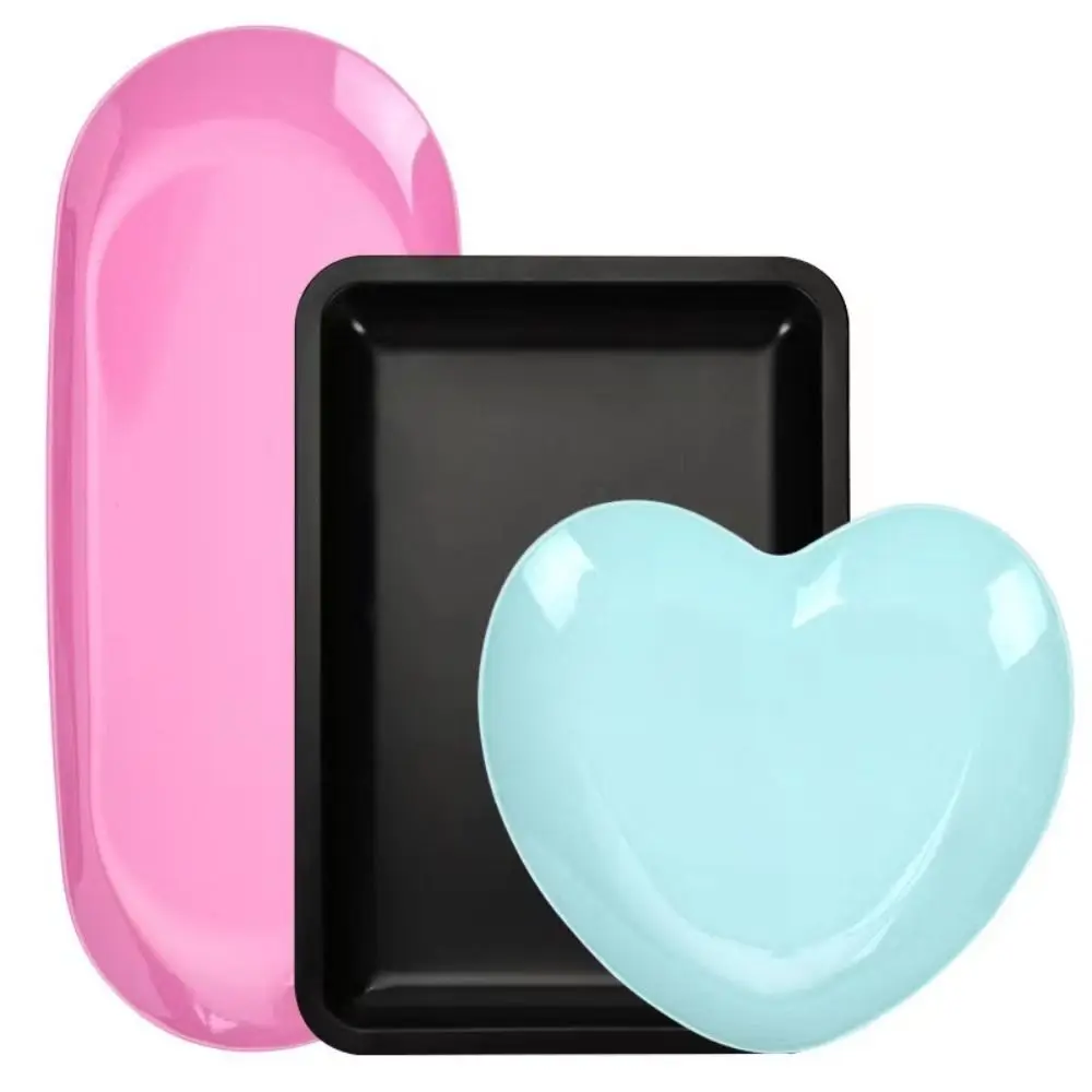 Storage Tray Stainless Steel Nail Tool Storage Tray Solid Color Ellipse Square Shape Nail Art Tools Storage Plate Love Heart Shape