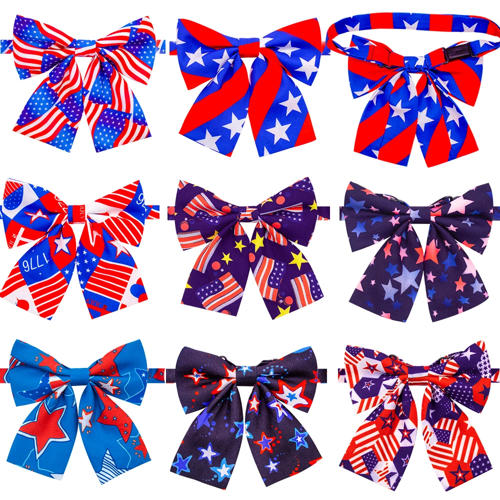 

50pcs Dog Bow Tie American Independence Day Large Dog Bowties Bulk Adjustable Small Dog Cat Bowtie Collar Pets Dog Accessories