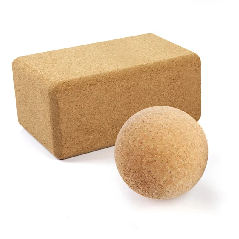3 PCS Eco Friendly Embossed Massage Ball and Cork Yoga Block Set