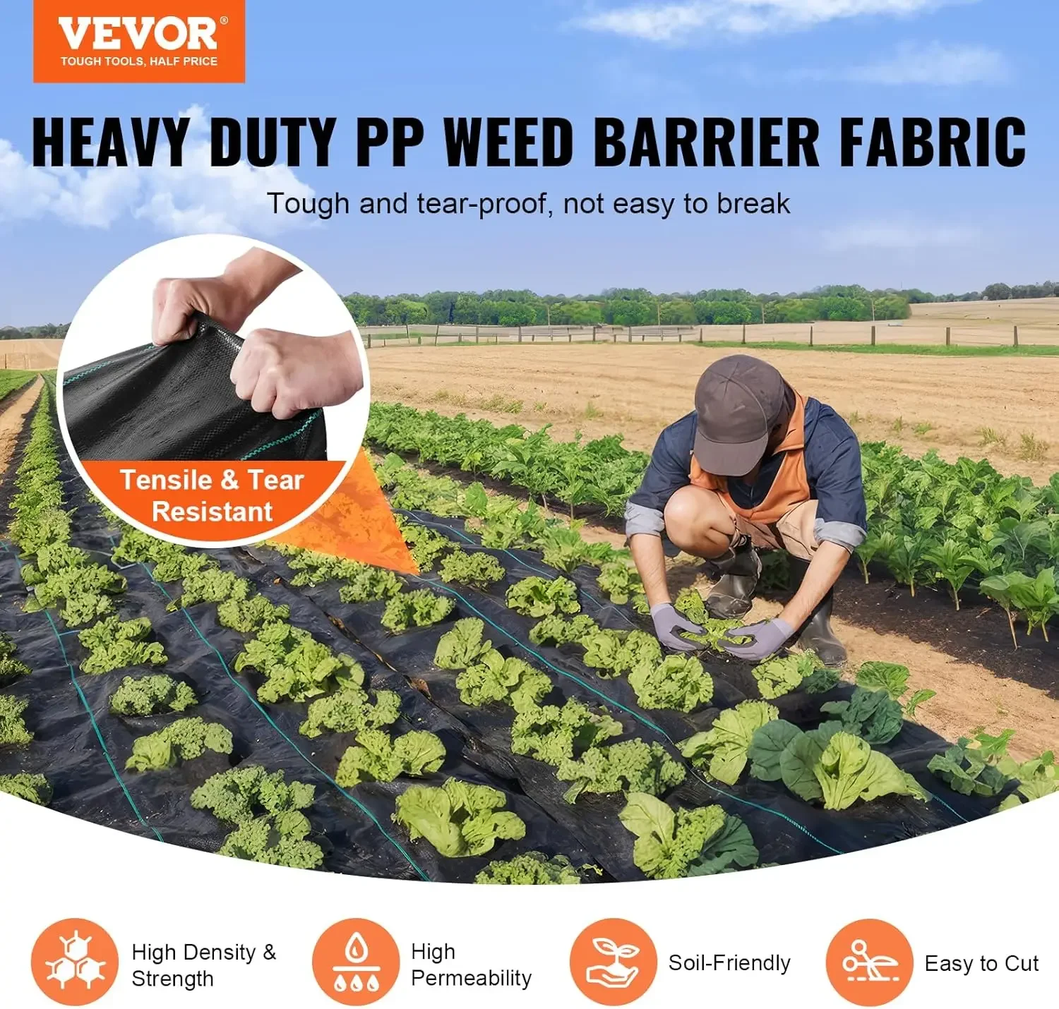 3FTx50FT Premium Heavy Duty Weed Barrier Landscape Fabric, 3.2OZ Woven Geotextile Fabric Under Gravel, High Permeability forh