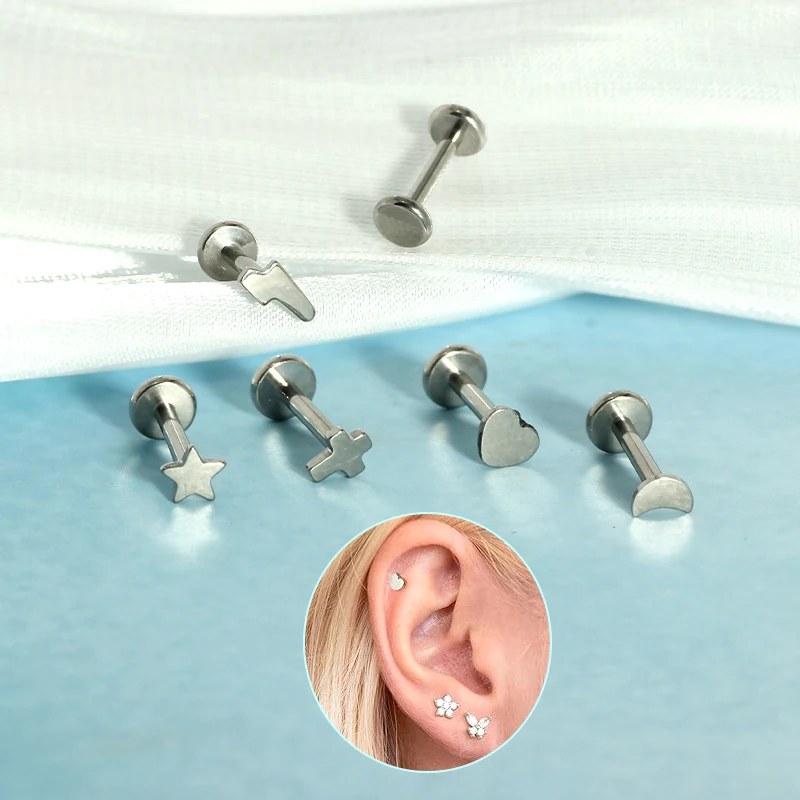 50pc G23Titanium Lip Stud Internally Threaded Labret Piercing Cubic Zirconia Cartilage Earring Fashionable Body Jewelry for Gift