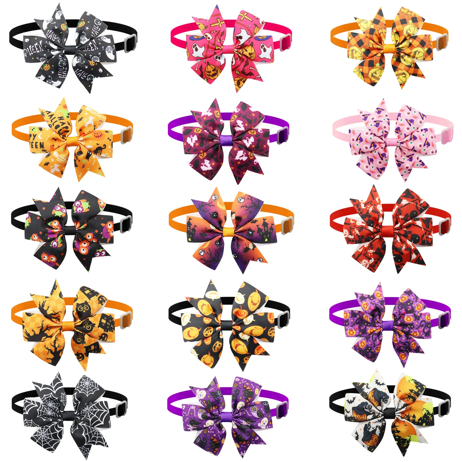 

50/100Pcs Halloween Dog Grooming Bows Skull Spider Pumpkin Cat Dog Bowties Horrible Pets Grooming Accessories Bowknots Collar