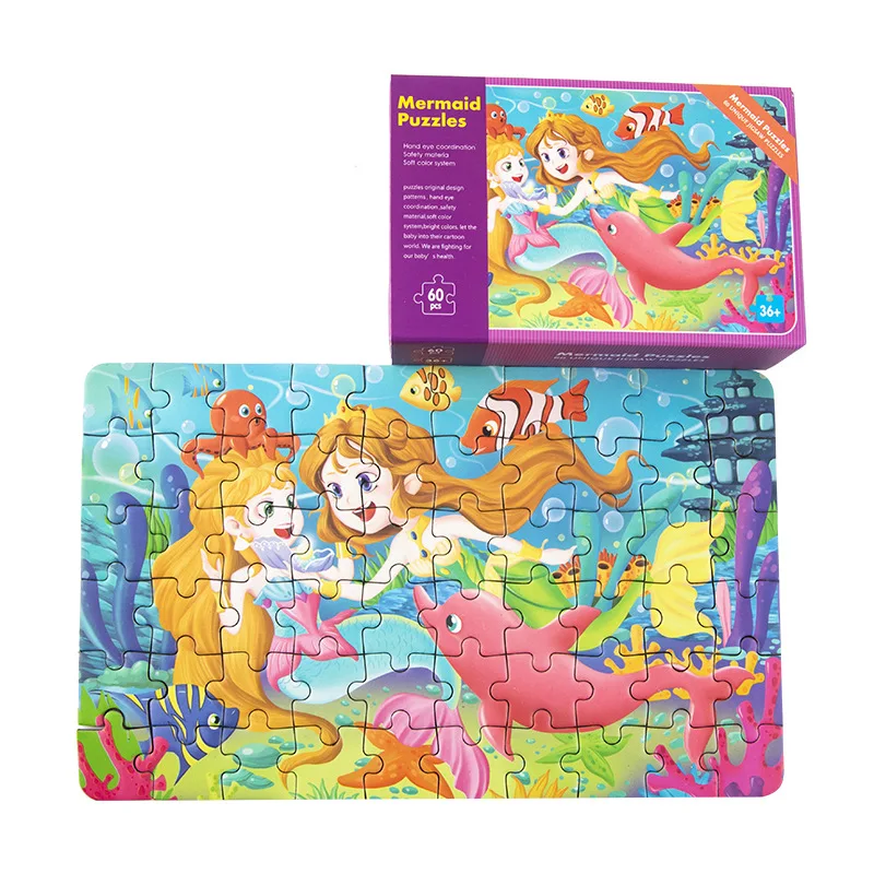 60Pcs Kids Cartoon Jigsaw Puzzles Kindergarten Boys Girls Early Education Animals Transportation Toddler Toys 4