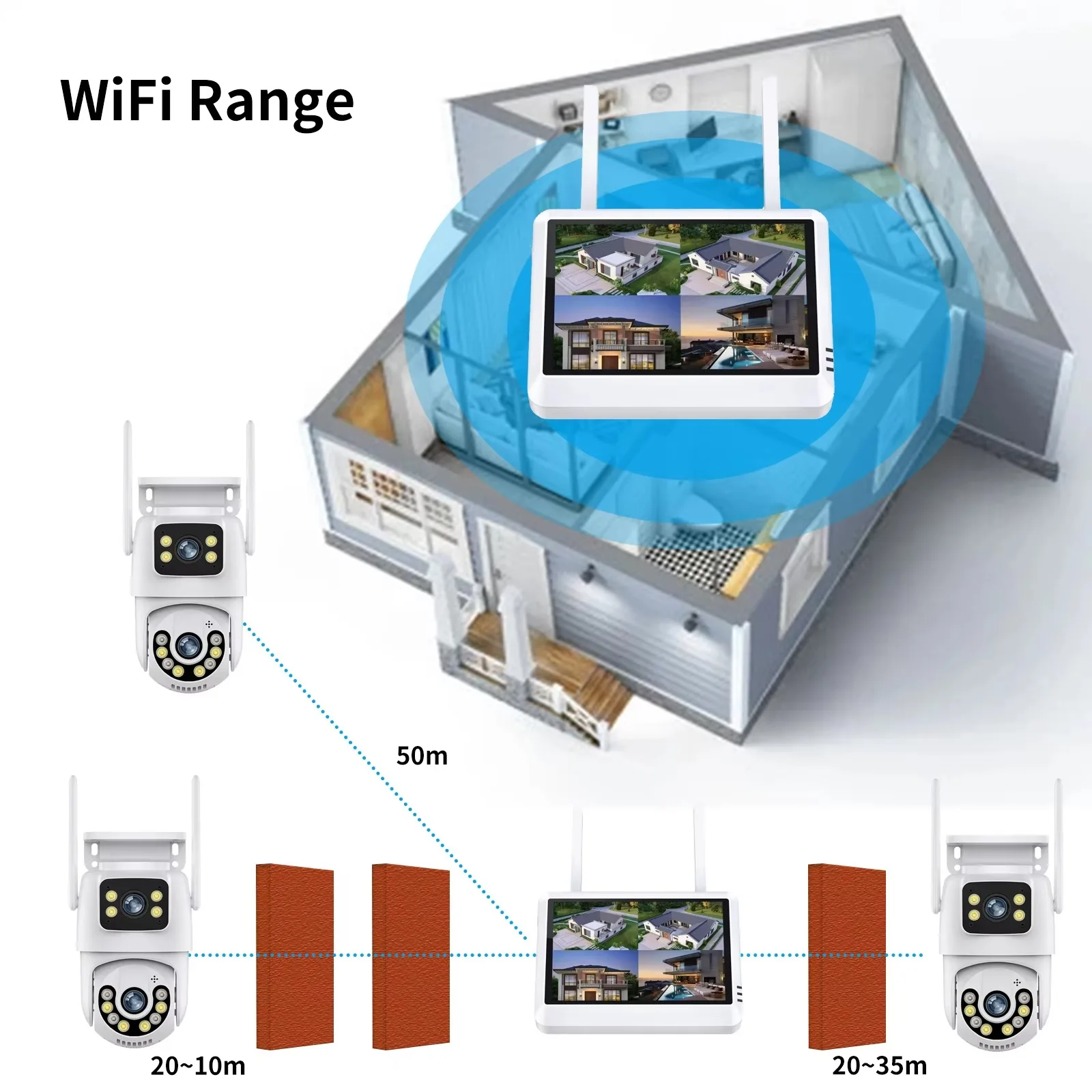 Gadinan Wifi PTZ 카메라 시스템 10.1 인치 스크린 NVR 비디오 감시 3MP 자동 추적 방수 양방향 오디오 감시