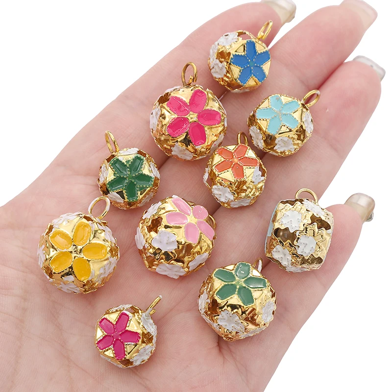 14mm 18mm Colorful Flower Shape Jingle Bells Cloisonne Bell Christmas Party New Year Decoration Handmade DIY Accessories christmas decorations jingle bells christmas bell 5-50Pcs
