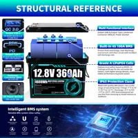 Batterie LiFePO4 12V 360Ah, grande capacité, 10000+ cycles, cellules Lifepo4 12.8V, bricolage 24V 360Ah pour voiturettes de golf, bateau marin, camping 5