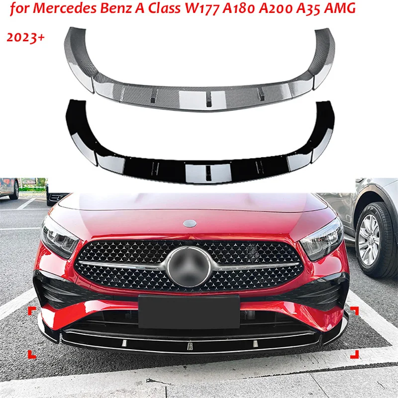 

ABS Car Gloss Black Front Lower Bumper Lip Spoiler Protector Three-stage for Mercedes Benz A Class W177 A180 A200 A35 AMG 2023+