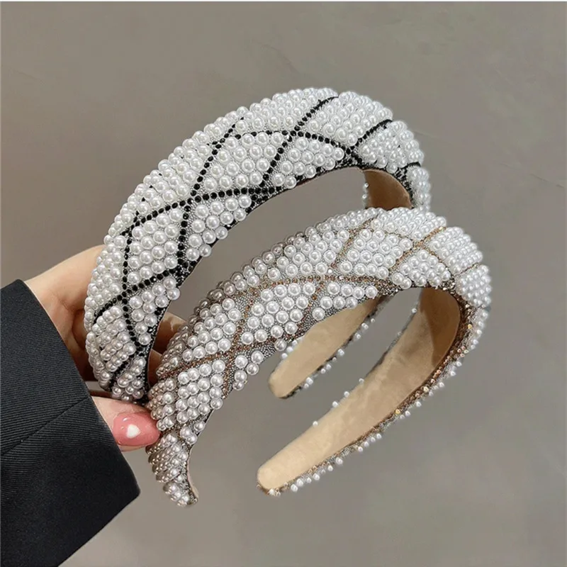 New Imitation Pearl Headband Baroque Hairbands For Women Princess White Hair Band Hair Accessories Hair Band Drop Shipping bridal gloves ivory white 2016 new lace wedding diamond wedding flowers high end luxury pearl mittens accessories free shipping