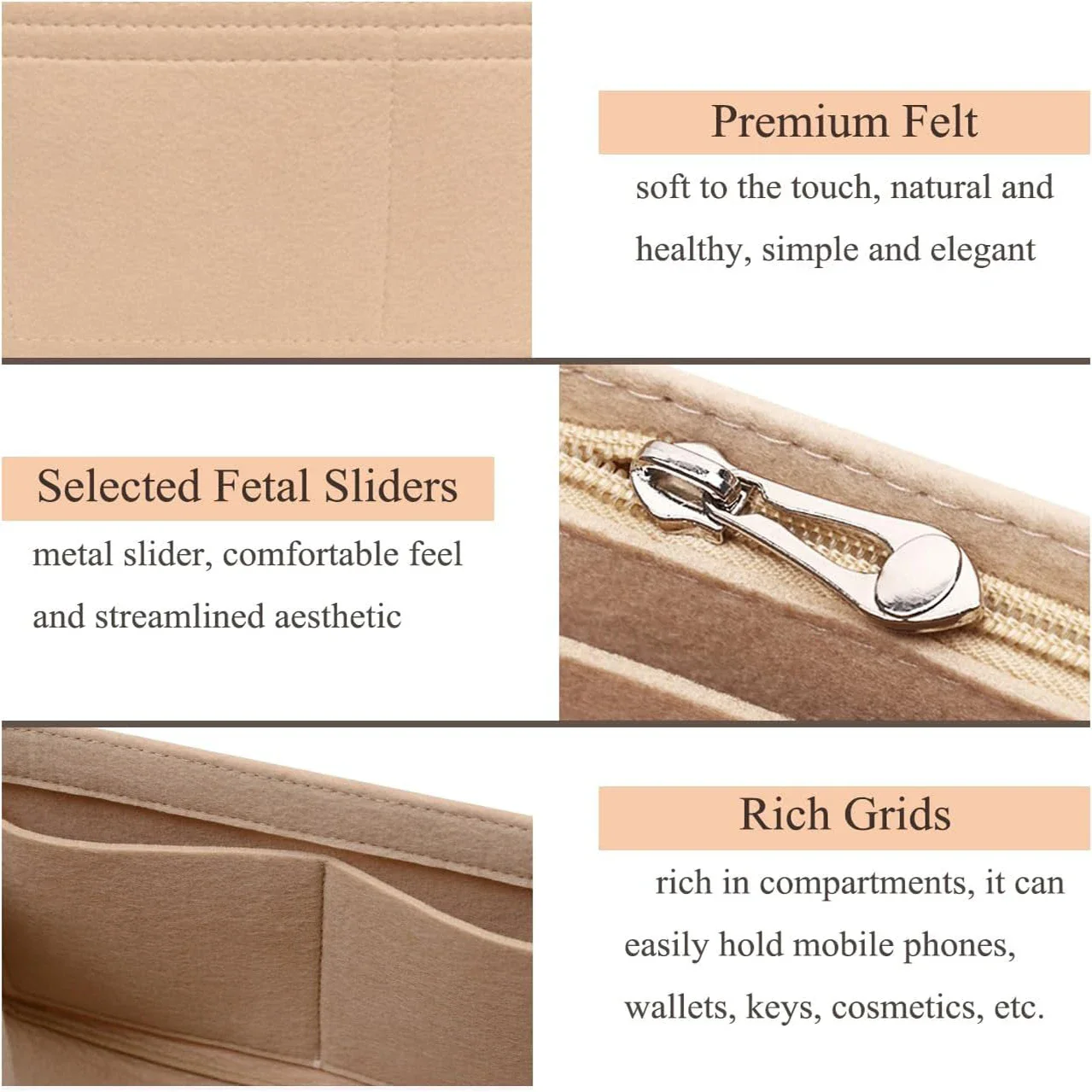 Fits ONTHEGO Tote 3MM Premium Felt Insert Bag Organizer Cosmetic Bag Handbag Shaper Organizer Travel Inner Purse