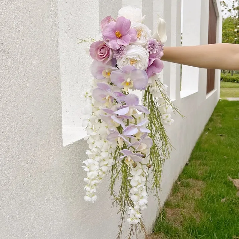 Advanced Purple Waterfall Simulation Flower Wedding Bridal Water Drop Flower Wedding Bouquet Holding todo para boda