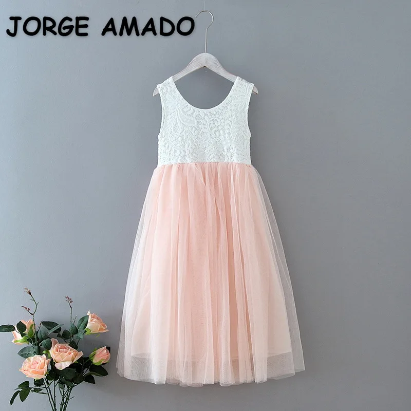 Summer New Girl Princess Dress Eyelash Back Lace Flat Tulle Bohemian Holiday Beach Dress Wedding Party E13843