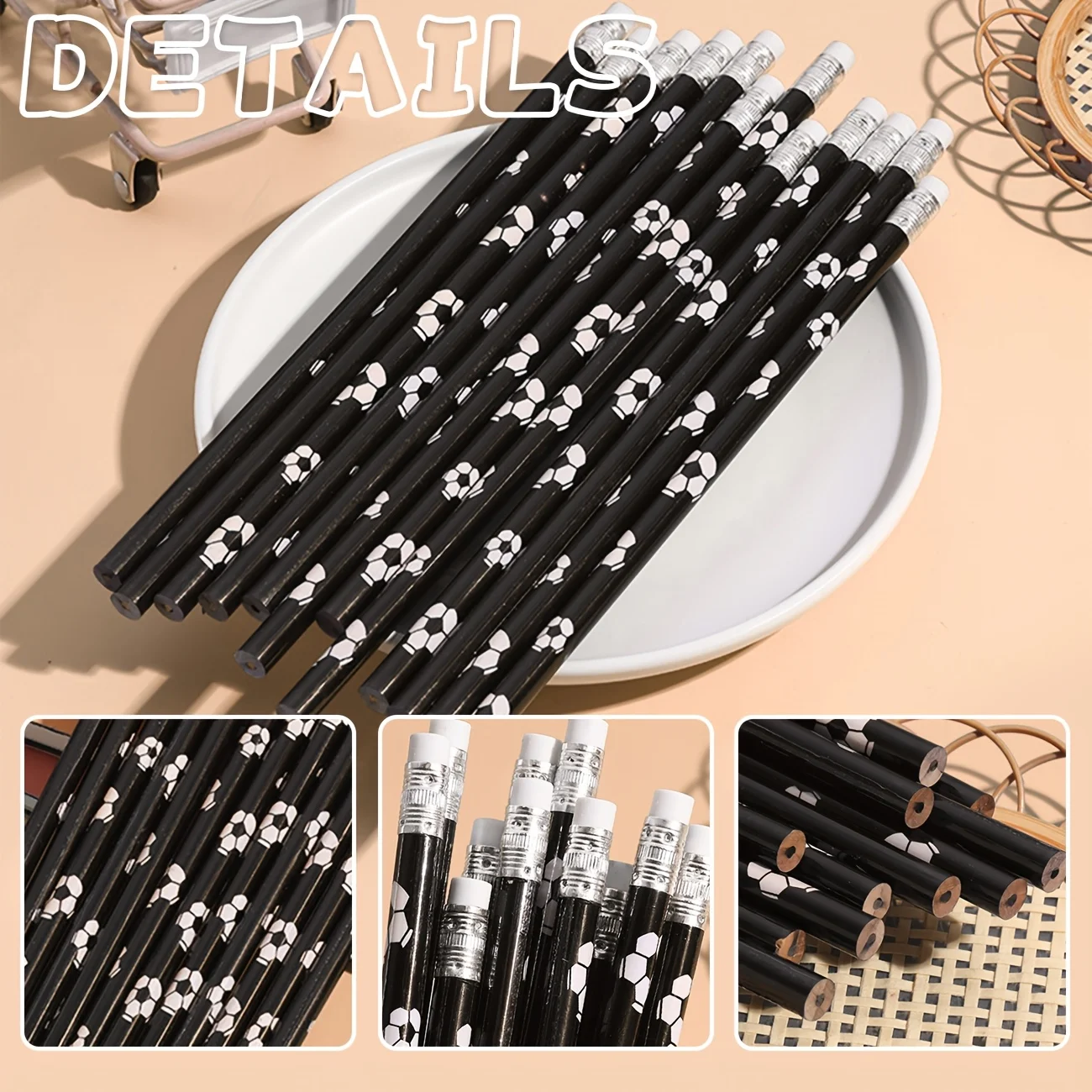 Matite a tema calcistico da 10/20/30 pezzi con gomme per cancellare, con squisiti disegni a tema calcio, matite in legno resistenti - immagine 2