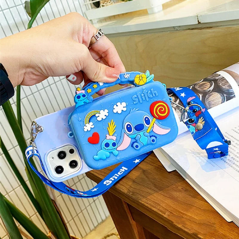 Disney-Bolso de silicona con dibujos animados Lilo & Stitch para niños y niñas, bolsa de hombro, accesorios, monedero