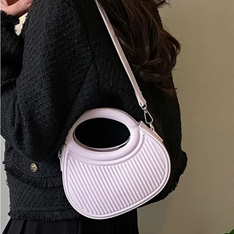 JIAERDI Purple Stripe Saddle Bag Women Personalized Leather Handbag Ladies Fashion Niche Design Shoulder Crossbody Bag 2025 New