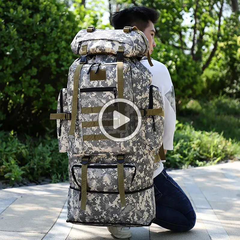 

80L-100L new large-capacity expandable outdoor sports mountaineering bag hiking travel camping backpack male camouflage tactical