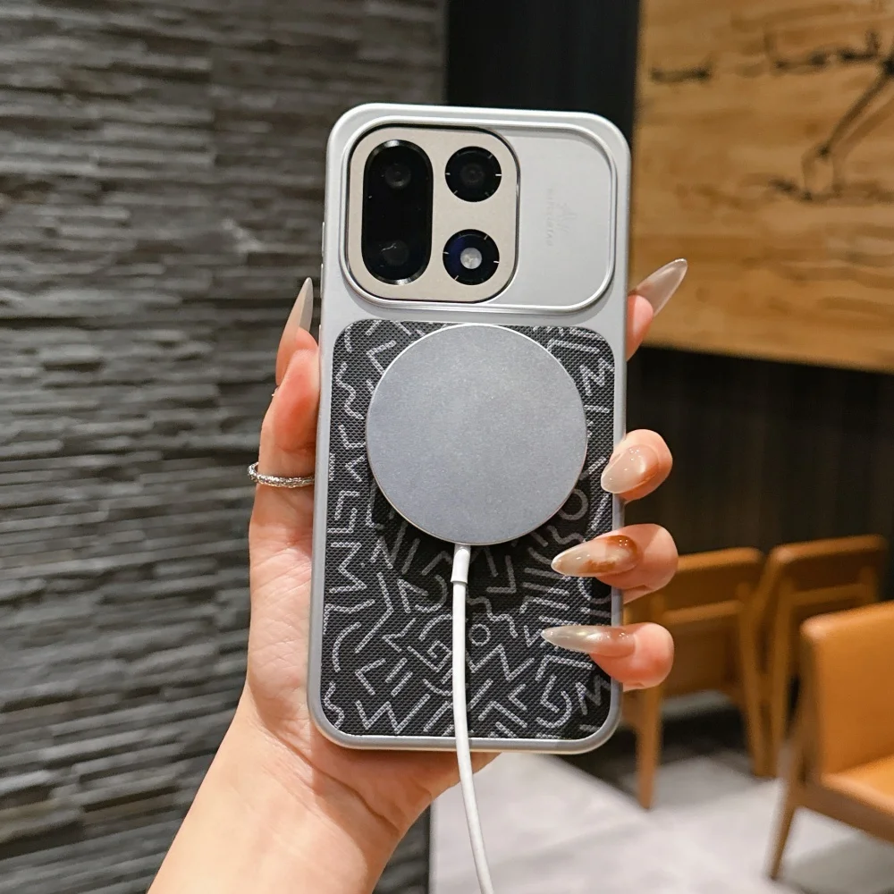 Graffiti Painted Leather Phone Case with Magnetic Wireless Charging and Shockproof Protection