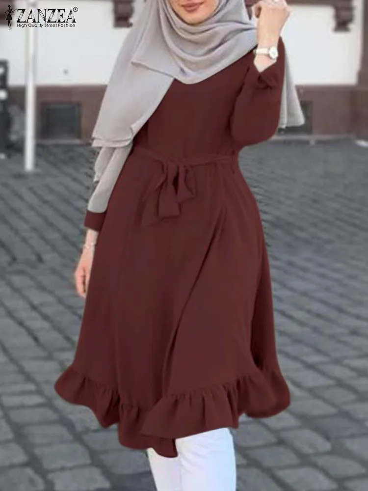 

ZANZEA Eid Mubarek Muslim Blouse Turkey Hijab Tops Women Long Sleeve Irregular Shirt Ramadan Abaya Dubai Kaftan Islamic Clothing