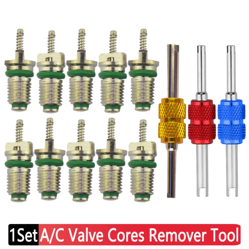 R134a Car A/C Valve Cores Air Conditioning Tire Valve Stem Cores Remover Tool Kit Automobile Exterior Repair Components 10pcs