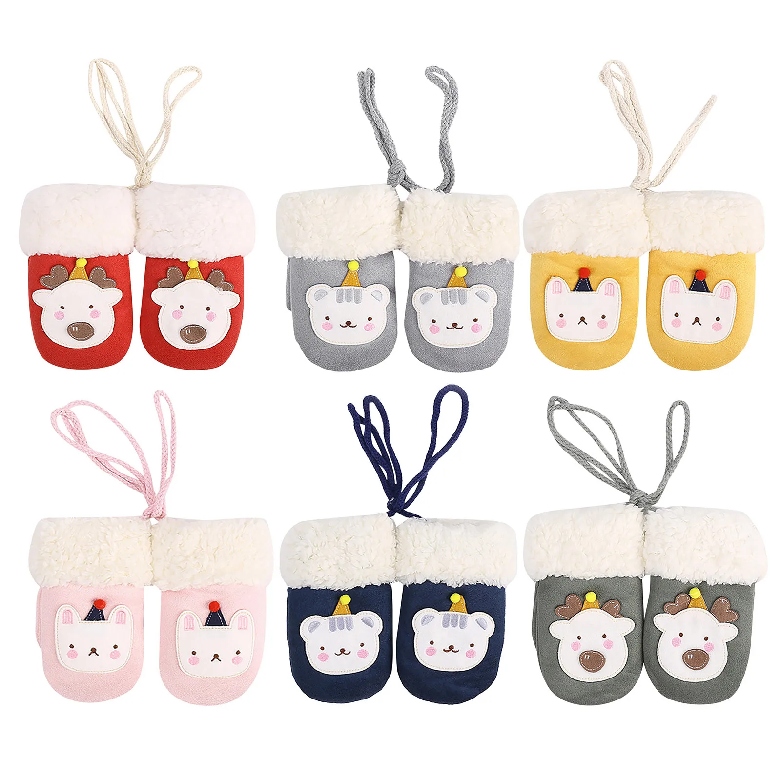 

Children'S Gloves Winter Warm Female Baby Wool Primary School Students Cute Red Christmas Deer Plus Velvet Autumn And Winter