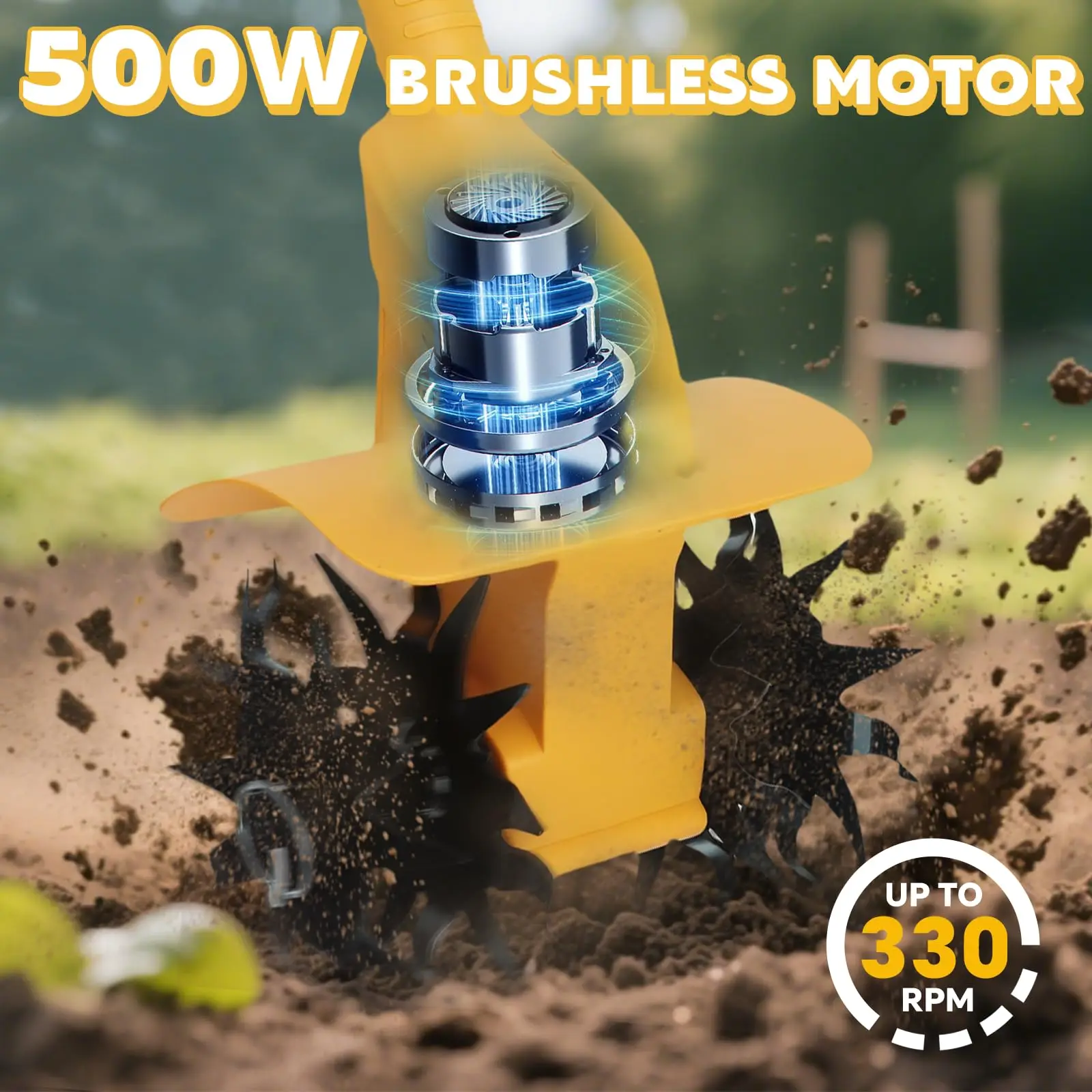 330RPM Garden Cultivator Brushless Cordless Tiller Cultivator for DeWalt 20V Bat