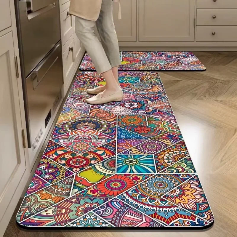 PVC Kitchen Floor Mat American Retro Leather Waterproof Oil-proof Carpet Anti-fouling Wipeable Easy Clean Rugs Tapete De Cozinha