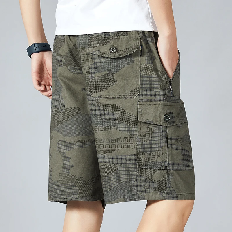 Men's Camo Shorts Elastic Waistband Casual Cargo Shorts Hiking Running Male Clothes Athletic Plus Size Y2K Knee Short Pants 5