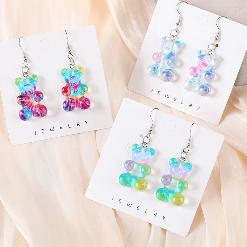 1 Paio Di Orecchini Pendenti Con Orsetti Gommosi Arcobaleno In Resina Artigianato Animale Dei Cartoni Animati Per Le Donne Regalo Di Compleanno