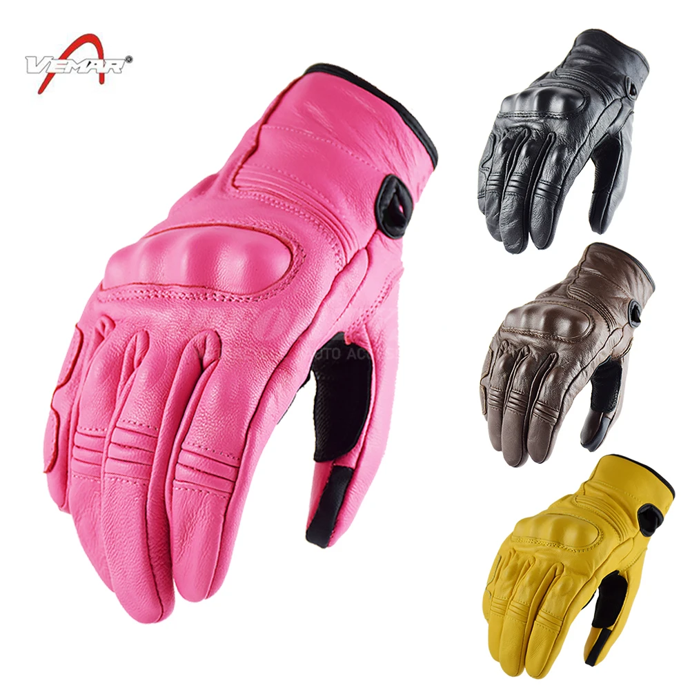 Retro Goat Leather Motorcycle Gloves Yellow Male Full Finger Touch