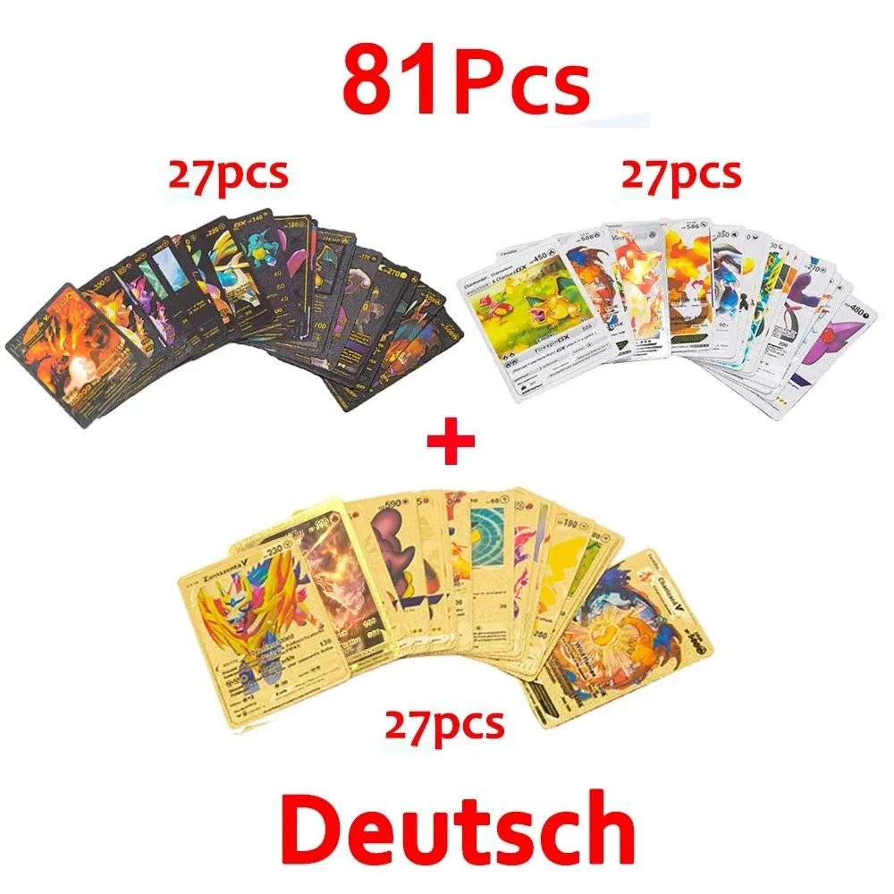 thumbnail image 1 of Card English Spanish French German Gold Colorful Vmax GX EX V Cards Pikachu Charizard Rare Collection Battle Gifts Toys, 1 of 5