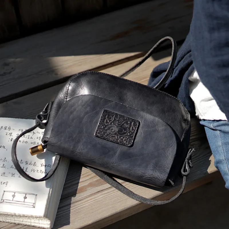 Fashion vintage handmade genuine leather ladies small shoulder bag casual real cowhide women's daily party weekend messenger bag