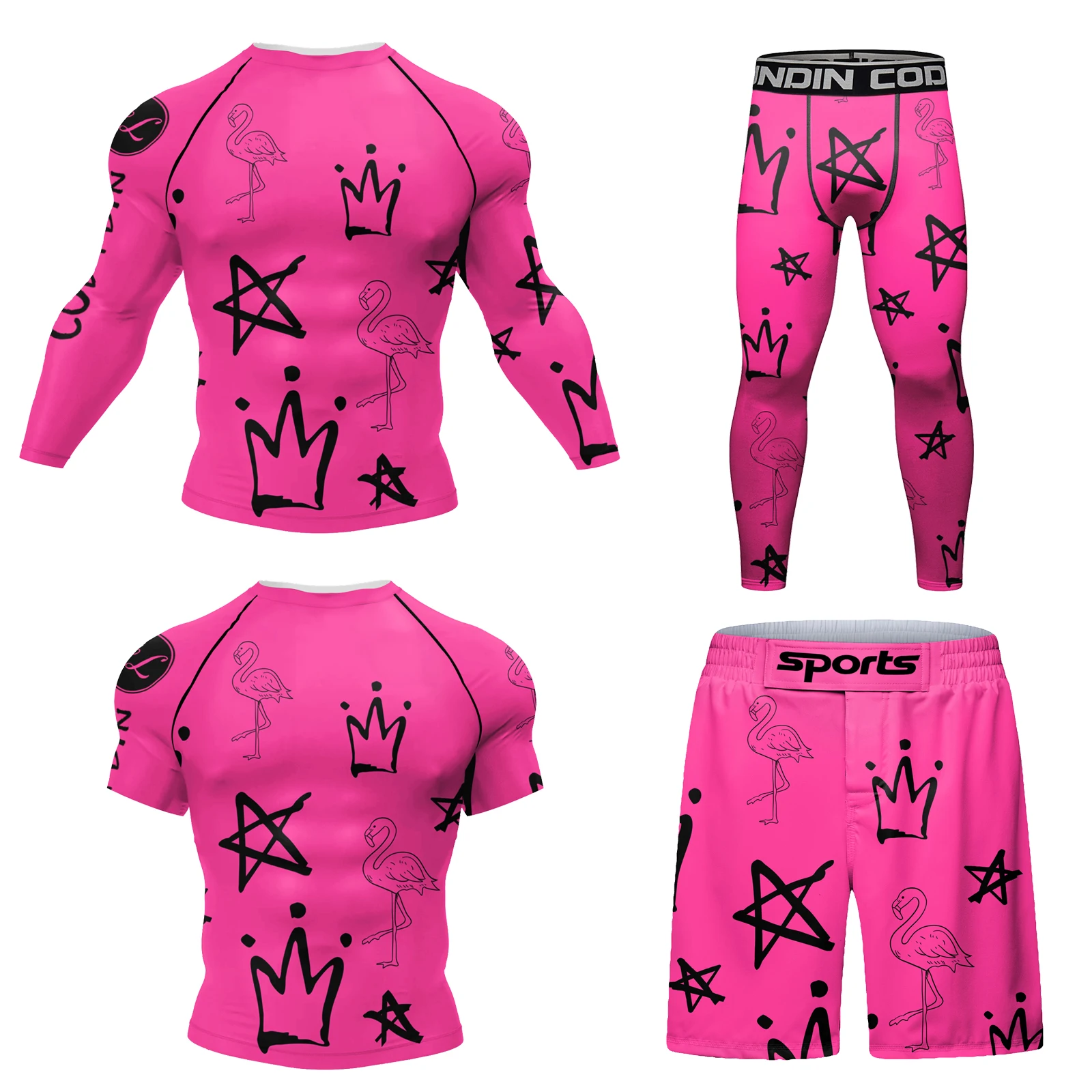 Cody Lundin Men Active Wear Pink Athletic Gym T-shirt uv protection Men Rash Guard BJJ jiu jitsu Rash Guard MMA Grappling Shorts 2