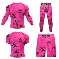 Cody Lundin Men Active Wear Pink Athletic Gym T-shirt uv protection Men Rash Guard BJJ jiu jitsu Rash Guard MMA Grappling Shorts 2