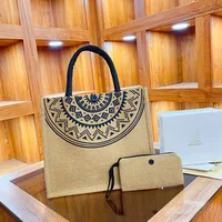 2 Pcs Linen Tote Bag Set – Large Capacity Canvas Handbag with Makeup Bag & Coin Purse, Reusable Shopping Gift Bags for Beach, Wedding & Travel - Image 4