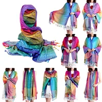 Women Multi-Color Scarf Long Soft Wrap Shawl Ladies Scarf Fashion Women Silk Scarf Luxury Satin Shawl Wraps Chiffon Hijab  스카프 1