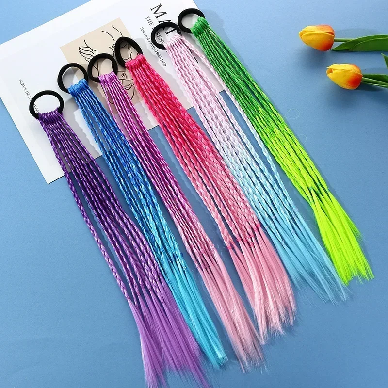 Baby Fashion Kids Colorful Gradient Wig Braids Girls Dirty Braid Hair Rope for Children Barrettes Headwear Kids Hair Accessories