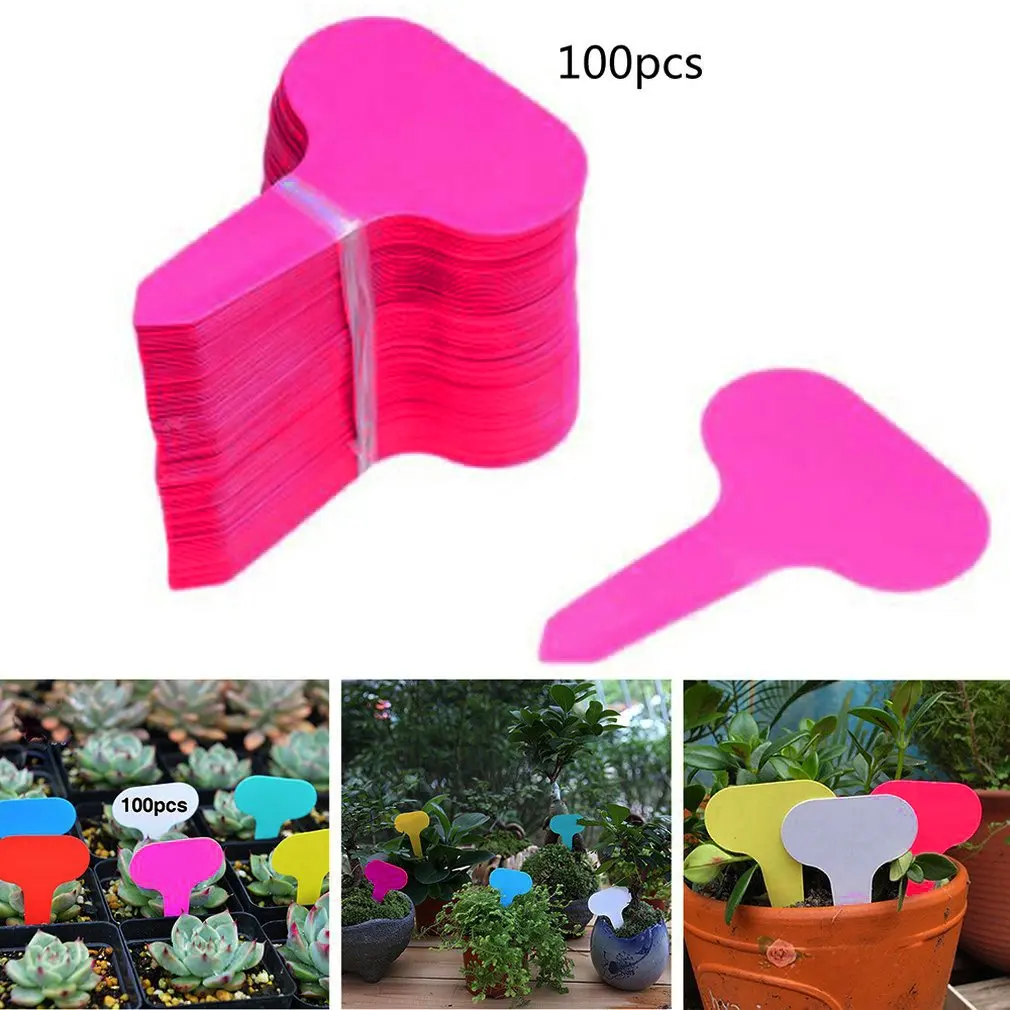 Colorful 100Pcs Plastic T-type Garden Tags Ornaments Plant Flower Label Nursery Thick Tag Markers For Plants Garden Decoration
