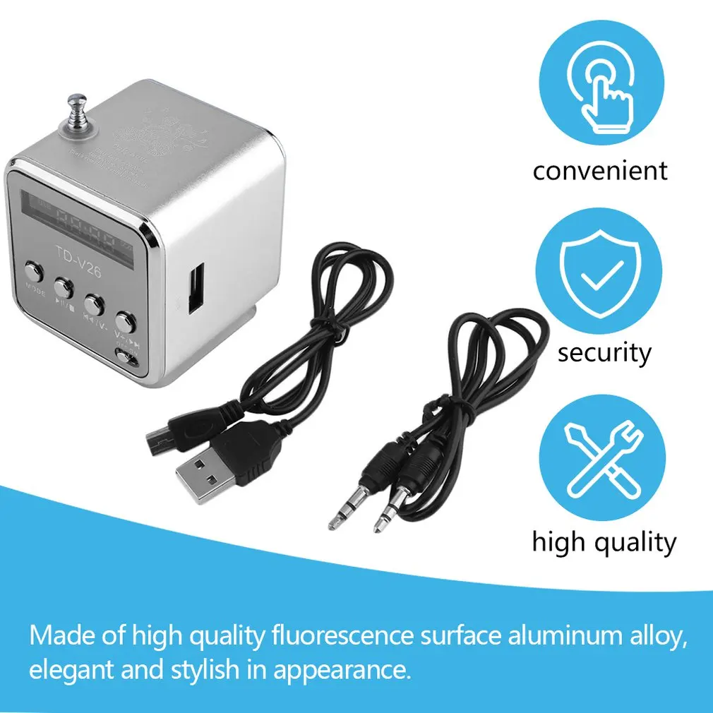 Portable Aluminum Alloy Micro USB Mini Stereo Super Bass Speaker Ubwoofer Musica MP3/4 FM Radio Receiver Card Audio Loudspeaker