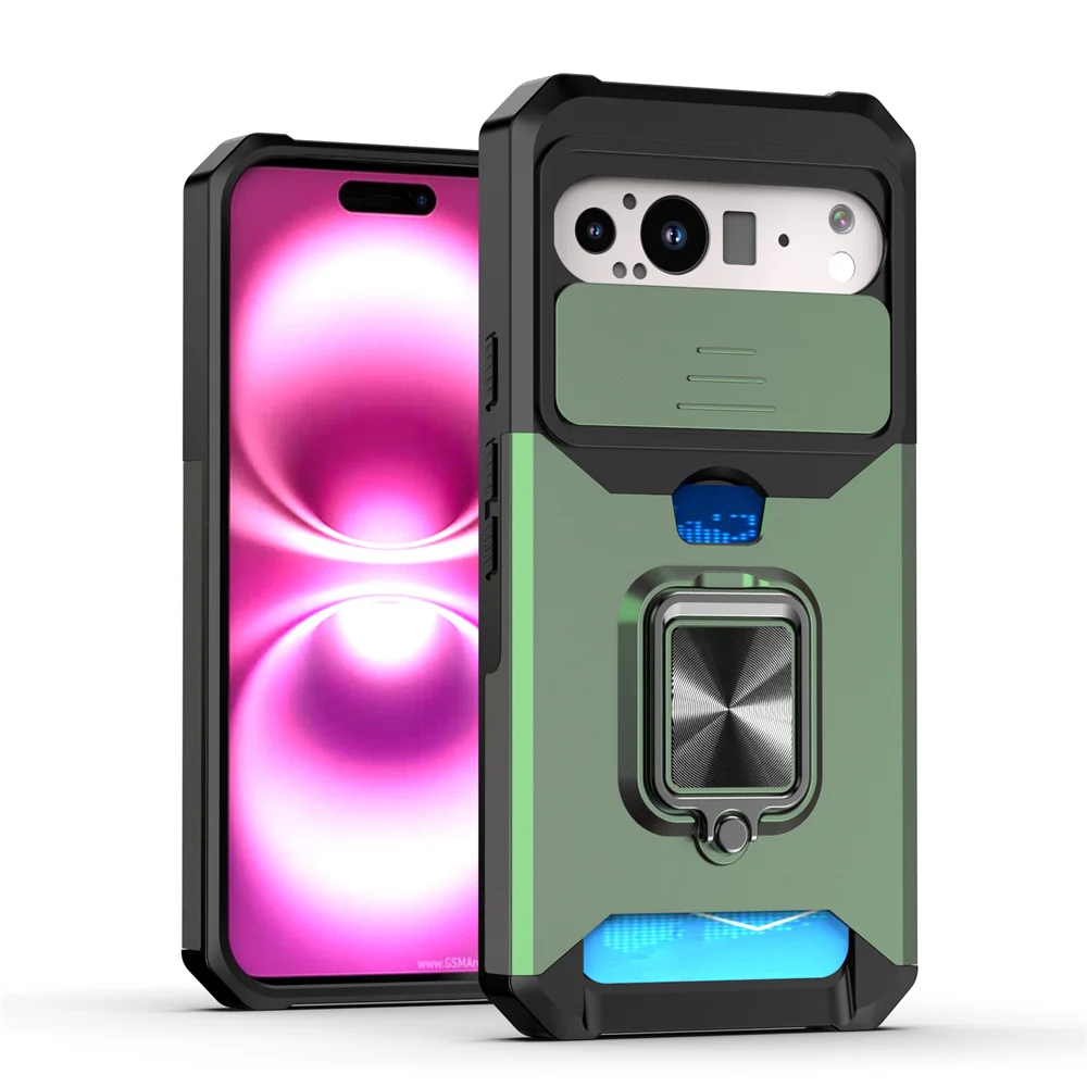 Luxurious Magnetic Phone Case with Slide Camera Protection and Folding Ring Stand