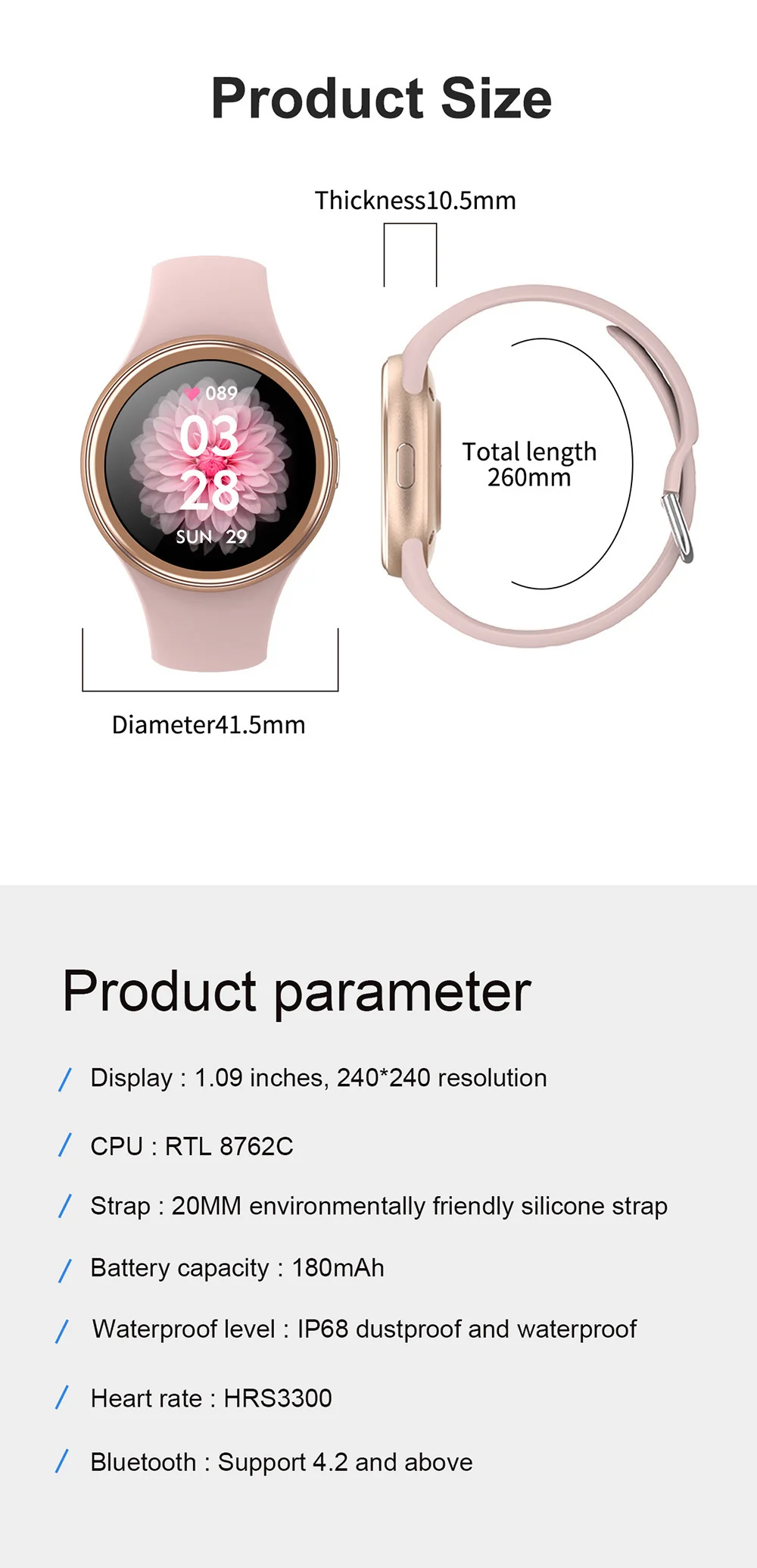 RIHLA New Smart Watch Women Full Touch Smartwatch IP68 Waterproof Sports Fitness Tracker Heart Rate Monitor Bracelet For Women