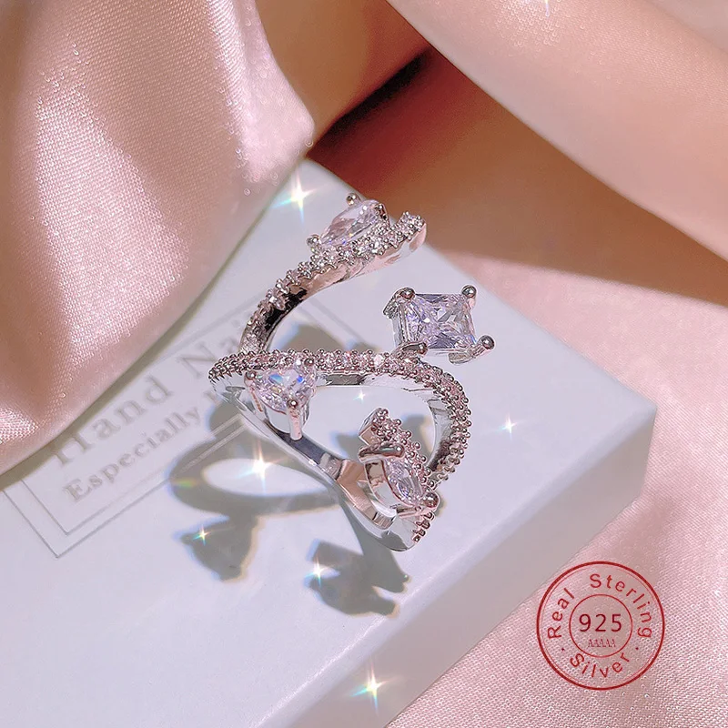 Shining Authentic S925 Stamp Heart Star Drop Water CZ Finger Rings