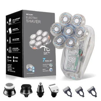 Rasoi a testa staccabile Rasoio elettrico 5 in 1 impermeabile per uomini calvi Display Kit per toelettatura rasoio rotante 7D ricaricabile 1