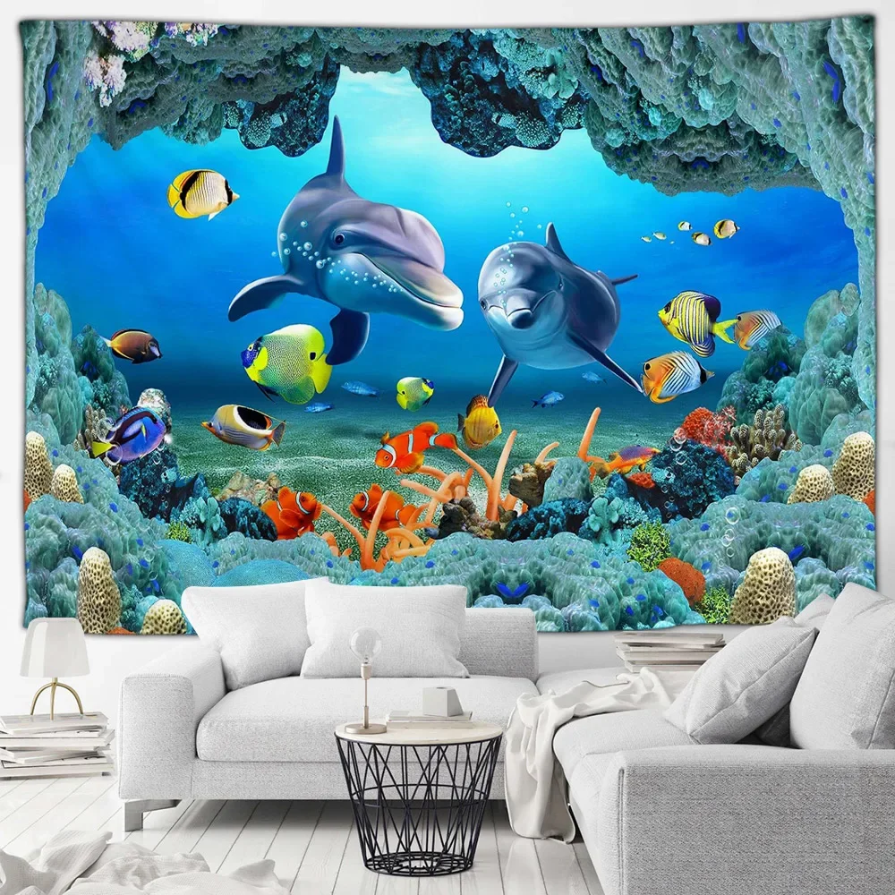 

Подводный океан, искусство, подводный пейзаж, черепахи, животные, домашний Настенный декор, гобелен для гостиной