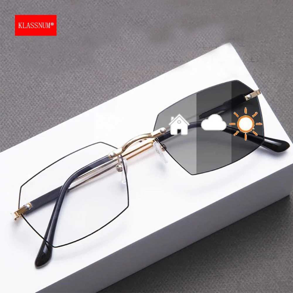 Men Photochromic Anti Blue Light Glasses Slim Frame Ultra Light Eyepiece Transparent Computer Chameleon Sunglasses