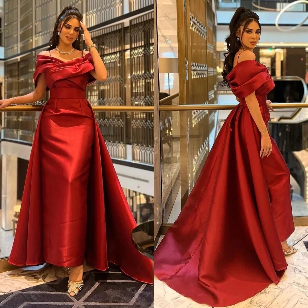 

Exquisite Spaghetti Strap A-line Floor Length Evening Dresses Formal Ocassion Gown Fold Satin ladies dresses for special occasio
